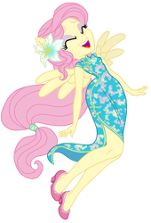 Size: 612x900 | Tagged: safe, artist:sapphiregamgee, fluttershy, equestria girls, g4, alternate clothes, beautiful, cheongsam, clothes, cute, female, flower, flower in hair, open mouth, ponied up, shyabetes, simple background, smiling, solo, transparent background