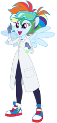 Size: 419x900 | Tagged: safe, artist:sapphiregamgee, rainbow dash, equestria girls, g4, clothes, converse, female, goggles, lab coat, ponied up, science, shoes, simple background, sneakers, solo, transparent background
