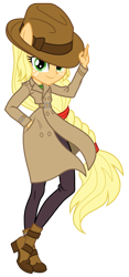 Size: 421x900 | Tagged: safe, artist:sapphiregamgee, applejack, equestria girls, g4, clothes, detective, fedora, female, hat, ponied up, simple background, solo, transparent background, trenchcoat