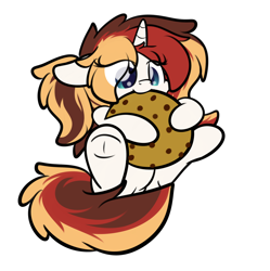 Size: 2160x2170 | Tagged: safe, artist:php142, part of a set, oc, oc only, oc:scarlet serenade, pony, unicorn, chocolate chip cookie, commission, cookie, female, food, frog (hoof), giant cookie, high res, mare, nom, simple background, solo, transparent background, underhoof, ych result