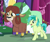 Size: 608x510 | Tagged: safe, screencap, sandbar, yona, earth pony, pony, yak, g4, the last problem, carousel boutique, cloven hooves, cropped, duo focus, female, larger female, male, monkey swings, older, older sandbar, older yona, size difference, smaller male, stallion