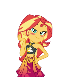 Size: 1024x1194 | Tagged: safe, artist:emeraldblast63, sunset shimmer, human, equestria girls, equestria girls specials, g4, my little pony equestria girls: better together, my little pony equestria girls: forgotten friendship, bedroom eyes, belly button, bikini, bikini top, blushing, clothes, cute, cutie mark, cutie mark on clothes, female, geode of empathy, hand on hip, jewelry, lidded eyes, looking at you, pose, sarong, shimmerbetes, simple background, solo, stupid sexy sunset shimmer, sultry pose, sunset shimmer's beach shorts swimsuit, swimsuit, transparent background, vector