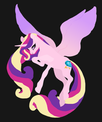 Size: 525x625 | Tagged: safe, artist:novuerau, princess cadance, alicorn, pony, g4, black background, female, flying, mare, missing accessory, realistic horse legs, simple background, solo