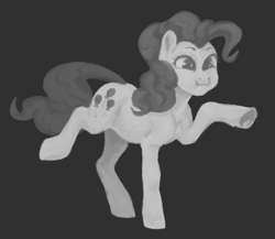 Size: 1005x871 | Tagged: safe, artist:novuerau, part of a set, pinkie pie, earth pony, pony, g4, female, gray background, grayscale, mare, monochrome, pointing, simple background, solo