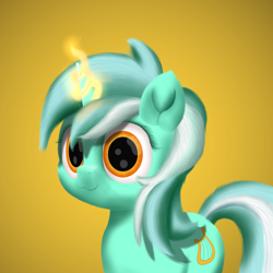 Size: 2160x2160 | Tagged: safe, artist:onil innarin, lyra heartstrings, pony, unicorn, g4, :3, cute, female, glowing horn, high res, horn, lyrabetes, magic, mare, portrait, simple background, solo