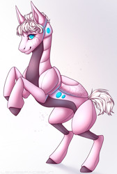 Size: 3366x5000 | Tagged: safe, artist:lewisspacebun, oc, oc only, oc:penny, pony, robot, robot pony, female, mare, rearing, simple background, solo, white background