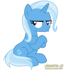 Size: 1500x1620 | Tagged: safe, artist:kuren247, trixie, pony, unicorn, g4, crossed arms, female, looking back, mare, pouting, pouty lips, simple background, sitting, solo, transparent background