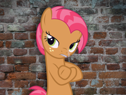 Size: 2437x1845 | Tagged: safe, artist:slb94, babs seed, g4, brick wall, cigarette, crossed hooves, smoking
