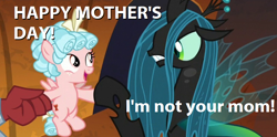 Size: 904x449 | Tagged: safe, edit, edited screencap, screencap, cozy glow, lord tirek, queen chrysalis, changeling, changeling queen, pegasus, pony, g4, season 9, the beginning of the end, duo focus, female, filly, foal, implied adoption, mare, mother's day