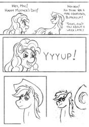 Size: 720x1021 | Tagged: safe, artist:texasuberalles, bright mac, pear butter, earth pony, pony, g4, comic, cowboy hat, faic, female, grayscale, hat, implied big macintosh, male, mare, monochrome, mother's day, pencil drawing, simple background, stallion, traditional art, white background