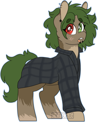 Size: 1537x1921 | Tagged: safe, artist:liefsong, oc, oc only, oc:ame, earth pony, pony, blushing, clothes, flannel, heterochromia, piercing, simple background, solo, transparent background