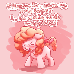 Size: 2200x2200 | Tagged: safe, artist:crade, oc, oc only, oc:peachy keen, earth pony, pony, blank flank, blushing, bow, colored, dialogue, female, filly, high res, mare, open mouth, solo, sweat, tail bow