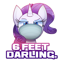 Size: 1600x1600 | Tagged: safe, artist:lennonblack, rarity, pony, g4, 6 feet apart, bust, coronavirus, covid-19, covidiots in the comments, darling, female, mask, portrait, simple background, social distancing, solo, transparent background