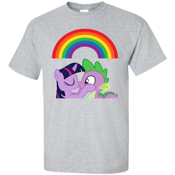 Size: 1155x1155 | Tagged: safe, edit, spike, twilight sparkle, dragon, pony, unicorn, g4, clothes, female, kiss on the lips, kissing, male, pride, rainbow, ship:twispike, shipping, shirt, straight, t-shirt