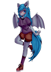 Size: 2893x4092 | Tagged: artist needed, safe, oc, oc only, oc:midnight dagger, bat pony, anthro, clothes, simple background, solo, transparent background