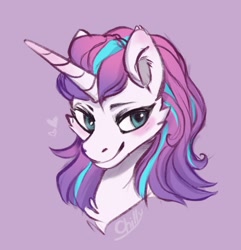 Size: 1096x1136 | Tagged: safe, artist:chillyfish, princess flurry heart, pony, g4, bust, cheek fluff, chest fluff, cute, ear fluff, female, flurrybetes, heart, mare, older, older flurry heart, portrait, purple background, simple background, solo