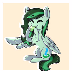 Size: 2500x2500 | Tagged: safe, artist:ceatupz, oc, oc only, oc:eden shallowleaf, pegasus, pony, drinking, eyes closed, happy, high res, soda, solo