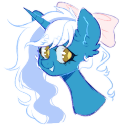 Size: 493x505 | Tagged: safe, artist:foxbagelbites, oc, oc:fleurbelle, alicorn, pony, alicorn oc, bow, ear fluff, female, hair bow, horn, mare, smiling, smiling at you, wings, yellow eyes