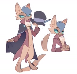 Size: 1717x1658 | Tagged: safe, artist:masayo_00, capper dapperpaws, abyssinian, anthro, digitigrade anthro, g4, my little pony: the movie, bust, cape, chest fluff, clothes, coat, hat, male, simple background, solo, top hat, white background