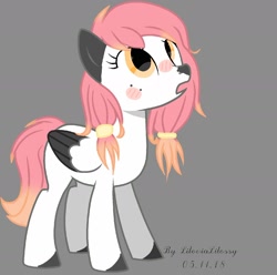 Size: 1600x1585 | Tagged: safe, artist:lilovialilossy, oc, oc only, unnamed oc, pony, blushing, colored ears, colored hooves, colored nose, colored wings, female, hair tie, mare, multicolored hair, open mouth, signature, simple background, solo, wings