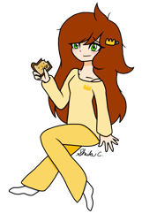 Size: 1017x1584 | Tagged: safe, artist:iamsheila, oc, oc only, oc:butter princess, human, equestria girls, g4, bread, breakfast, clothes, food, humanized, pajamas, request, requested art, simple background, solo, toast, transparent background