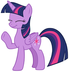 Size: 7553x7900 | Tagged: safe, artist:andoanimalia, twilight sparkle, alicorn, pony, g4, sparkle's seven, absurd resolution, cute, eyes closed, female, folded wings, mare, raised hoof, simple background, solo, transparent background, twiabetes, twilight sparkle (alicorn), vector, waving, wings