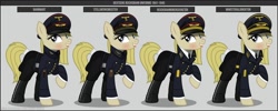Size: 1280x512 | Tagged: safe, artist:brony-works, oc, oc only, earth pony, pony, blonde, boots, clothes, earth pony oc, eyelashes, female, hat, helmet, mare, nazi germany, nazipone, raised hoof, reference sheet, shoes, smiling, solo, uniform, world war ii