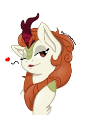 Size: 1200x1800 | Tagged: safe, artist:kairipancakes, autumn blaze, kirin, g4, bust, female, heart, one eye closed, sexy, simple background, solo, transparent background, wink
