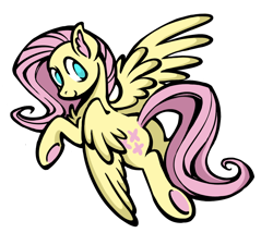 Size: 1280x1152 | Tagged: safe, artist:nelfs, fluttershy, pegasus, pony, g4, butt, chest fluff, cute, ear fluff, female, flying, looking back, mare, no pupils, plot, simple background, smiling, solo, underhoof, white background