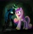 Size: 2001x2048 | Tagged: safe, artist:aanotherpony, princess cadance, queen chrysalis, alicorn, changeling, changeling queen, pony, g4, female, glowing horn, high res, holes in wings, horn, looking at each other