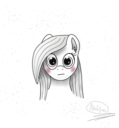 Size: 1194x1274 | Tagged: safe, artist:nebulafactory, pony, blushing, female, looking at you, practice drawing, simple background, sketch, solo, white background