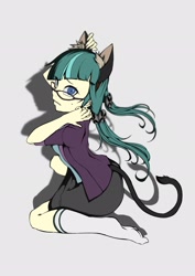Size: 1448x2048 | Tagged: safe, artist:doktor-d, juniper montage, equestria girls, g4, spoiler:eqg specials, blouse, cat ears, cat tail, clothes, female, glasses, jacket, missing shoes, shadow, simple background, socks, solo, white background