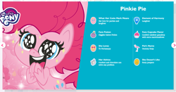 Size: 1439x752 | Tagged: safe, pinkie pie, earth pony, pony, g4.5, my little pony: pony life, official, bio, gummy snap, profile