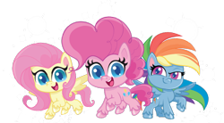 Size: 1176x650 | Tagged: safe, fluttershy, pinkie pie, rainbow dash, earth pony, pegasus, pony, g4.5, my little pony: pony life, official, simple background, transparent background, trio