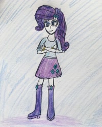 Size: 1080x1350 | Tagged: safe, artist:skyliner15, rarity, equestria girls, g4, boots, clothes, crossed arms, cutie mark, cutie mark on clothes, female, shoes, skirt, smiling, solo, traditional art