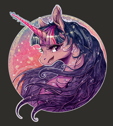 Size: 1509x1694 | Tagged: safe, alternate version, artist:shon2, twilight sparkle, pony, g4, bust, colored, female, glowing horn, heart eyes, horn, portrait, smiling, solo, wingding eyes