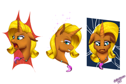 Size: 3000x2000 | Tagged: safe, artist:wolfmask, oc, oc:belle de mer, pony, unicorn, angry, facial expressions, high res, horn, sad, smug, unicorn oc