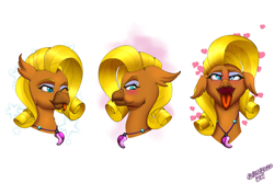Size: 3000x2000 | Tagged: safe, artist:wolfmask, oc, oc:belle de mer, hippogriff, ahegao, annoyed, facial expressions, heart eyes, high res, one eye closed, open mouth, species swap, tongue out, wingding eyes, wink