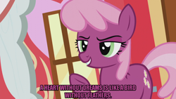 Size: 1280x720 | Tagged: safe, anonymous editor, edit, edited screencap, screencap, cheerilee, earth pony, pony, crusaders of the lost mark, g4, caption, female, image macro, mare, meme, raised hoof, solo, text