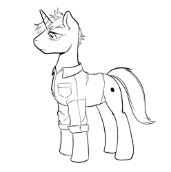 Size: 1500x1510 | Tagged: safe, artist:draw3, oc, oc:finished script, pony, unicorn, black and white, clothes, grayscale, male, monochrome, shirt, stallion