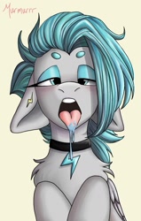 Size: 1100x1725 | Tagged: safe, artist:murmurrrart, oc, oc only, pegasus, pony, drool, eyeshadow, female, makeup, mare, solo, tongue out
