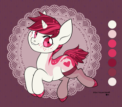 Size: 1981x1740 | Tagged: safe, artist:mrs_martian, oc, oc only, unnamed oc, pony, unicorn, clothes, colored hooves, crossdressing, freckles, looking at you, male, reference sheet, signature, smiling, solo, stallion, stockings, thigh highs