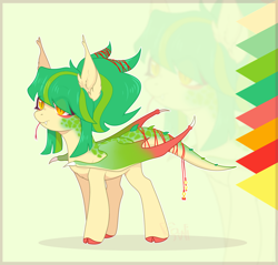 Size: 2092x2000 | Tagged: safe, artist:kawipie, oc, oc only, oc:jasmine threads, unnamed oc, dracony, dragon, hybrid, pony, color palette, colored hooves, dragon tail, ear fluff, fangs, female, forked tongue, high res, multicolored mane, reference sheet, signature, slit pupils, solo, tail wrap, tongue out, wings