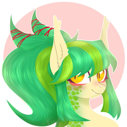 Size: 1505x1510 | Tagged: safe, artist:kawipie, oc, oc only, oc:jasmine threads, unnamed oc, dracony, dragon, hybrid, pony, bust, ear fluff, female, looking at you, slit pupils, smiling, solo