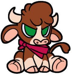 Size: 284x297 | Tagged: safe, artist:littlebraineater, arizona (tfh), cow, them's fightin' herds, arizonadorable, bandana, chibi, cloven hooves, community related, cute, female, no pupils, simple background, solo, transparent background