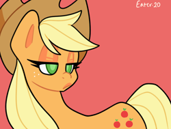 Size: 980x739 | Tagged: safe, artist:littlebraineater, applejack, earth pony, pony, g4, applejack is not amused, cowboy hat, female, hat, lidded eyes, mare, red background, simple background, solo, unamused