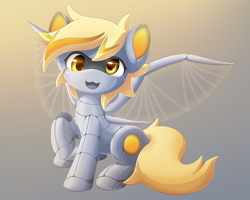 Size: 2000x1600 | Tagged: safe, artist:symbianl, derpy hooves, pegasus, pony, robot, robot pony, g4, :3, artificial wings, augmented, cute, derpabetes, derpybot, female, looking at you, open mouth, roboticization, solo, wings