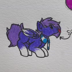 Size: 1856x1856 | Tagged: safe, artist:drheartdoodles, oc, oc:infinatus, pegasus, pony, :p, clothes, scarf, tongue out, traditional art