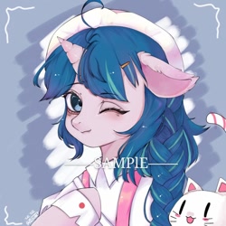 Size: 640x640 | Tagged: dead source, safe, artist:酒湘子, oc, oc only, cat, pony, unicorn, clothes, female, hat, mare, one eye closed, solo, wink