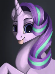 Size: 2196x2964 | Tagged: safe, artist:splatterpaint-donkey, starlight glimmer, pony, unicorn, g4, :p, black background, cute, female, glimmerbetes, high res, looking at you, mare, simple background, solo, tongue out